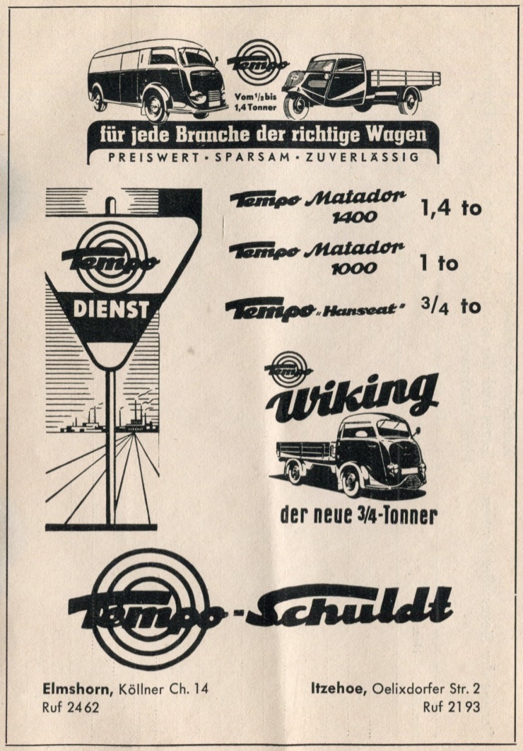 Zeitgenössische technische Gegenüberstellung von Tempo Matador 1000 und Matador 1400.