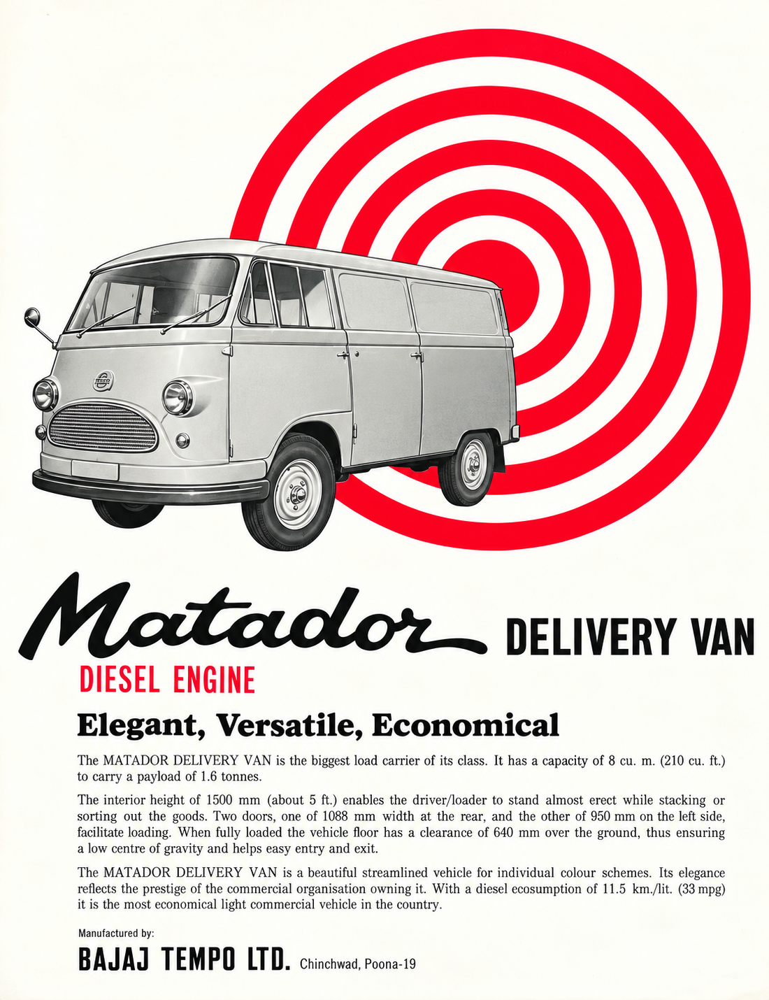 Historisches Werbemotiv für den Bajaj Tempo Matador Delivery Van mit Dieselmotor