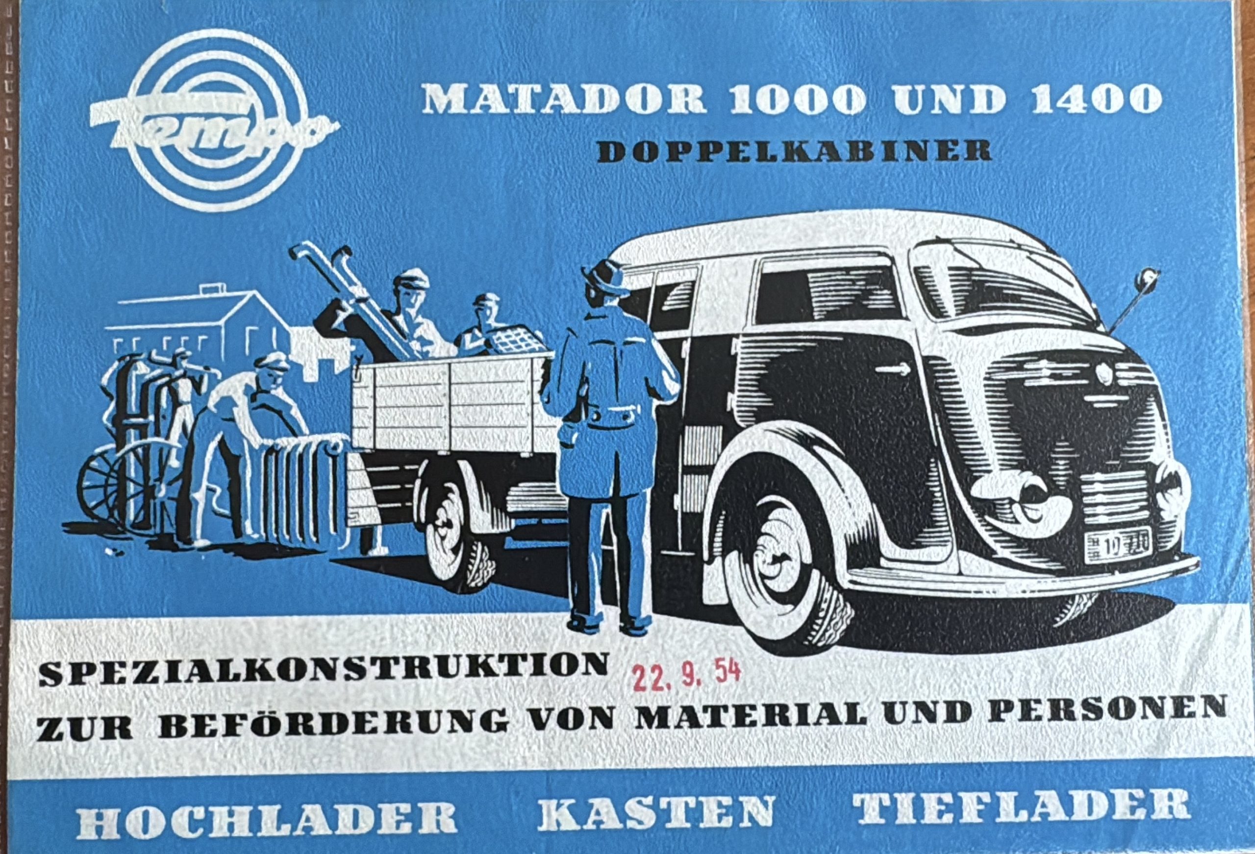 Zeitgenössischer Tempo-Prospekt Matador 1000 und 1400 Doppelkabiner
