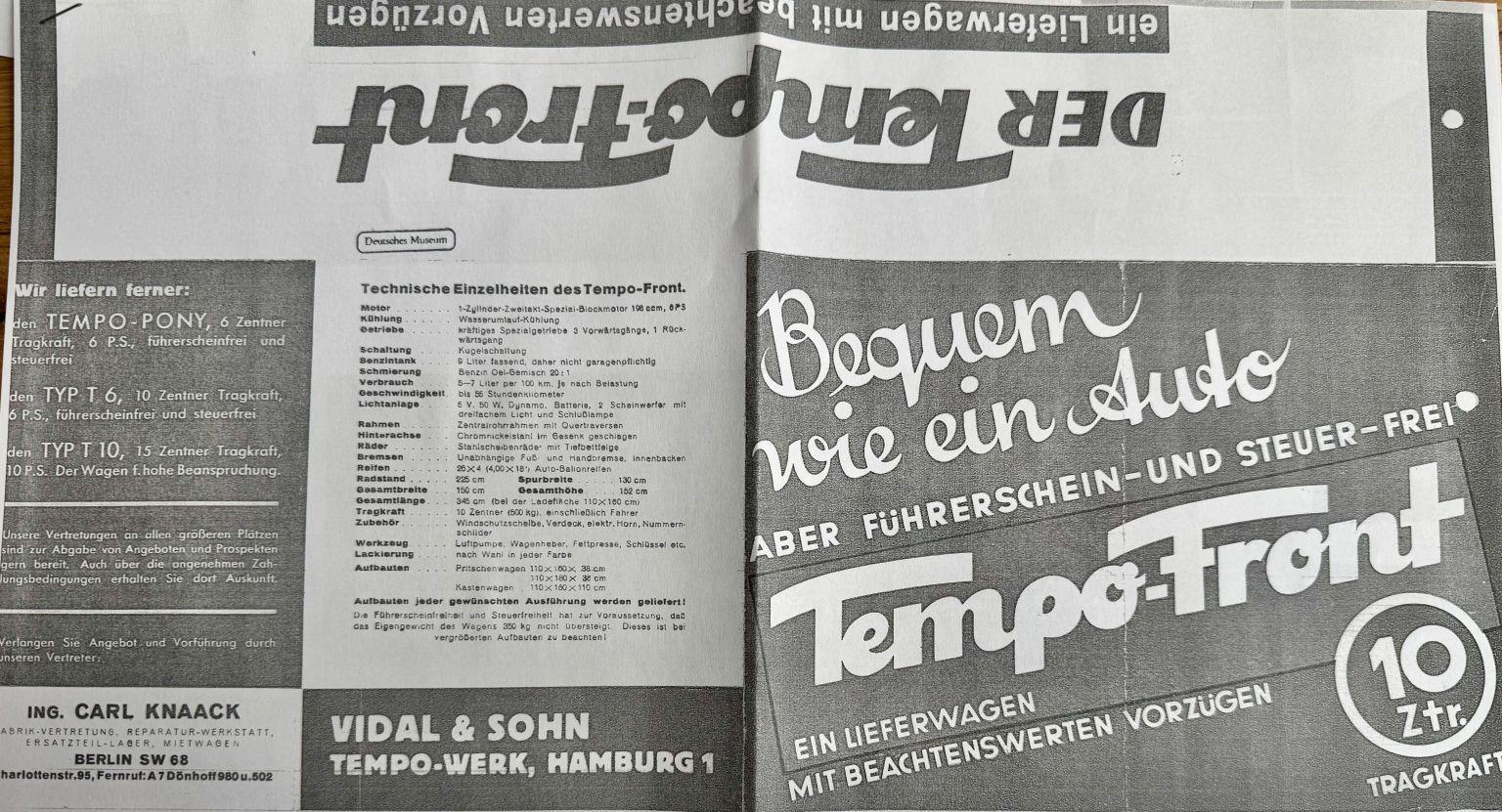 Originale Tempo-Unterlage zum Front 6, Seite 1