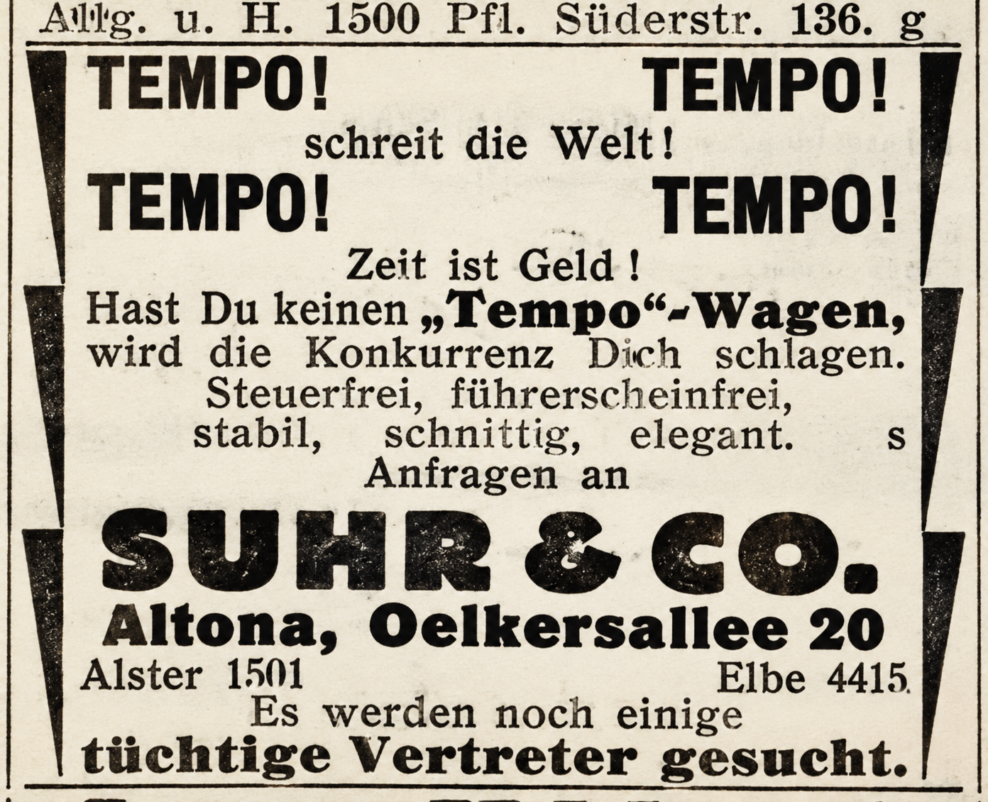 Tempo-Werbeanzeige vom Oktober 1926