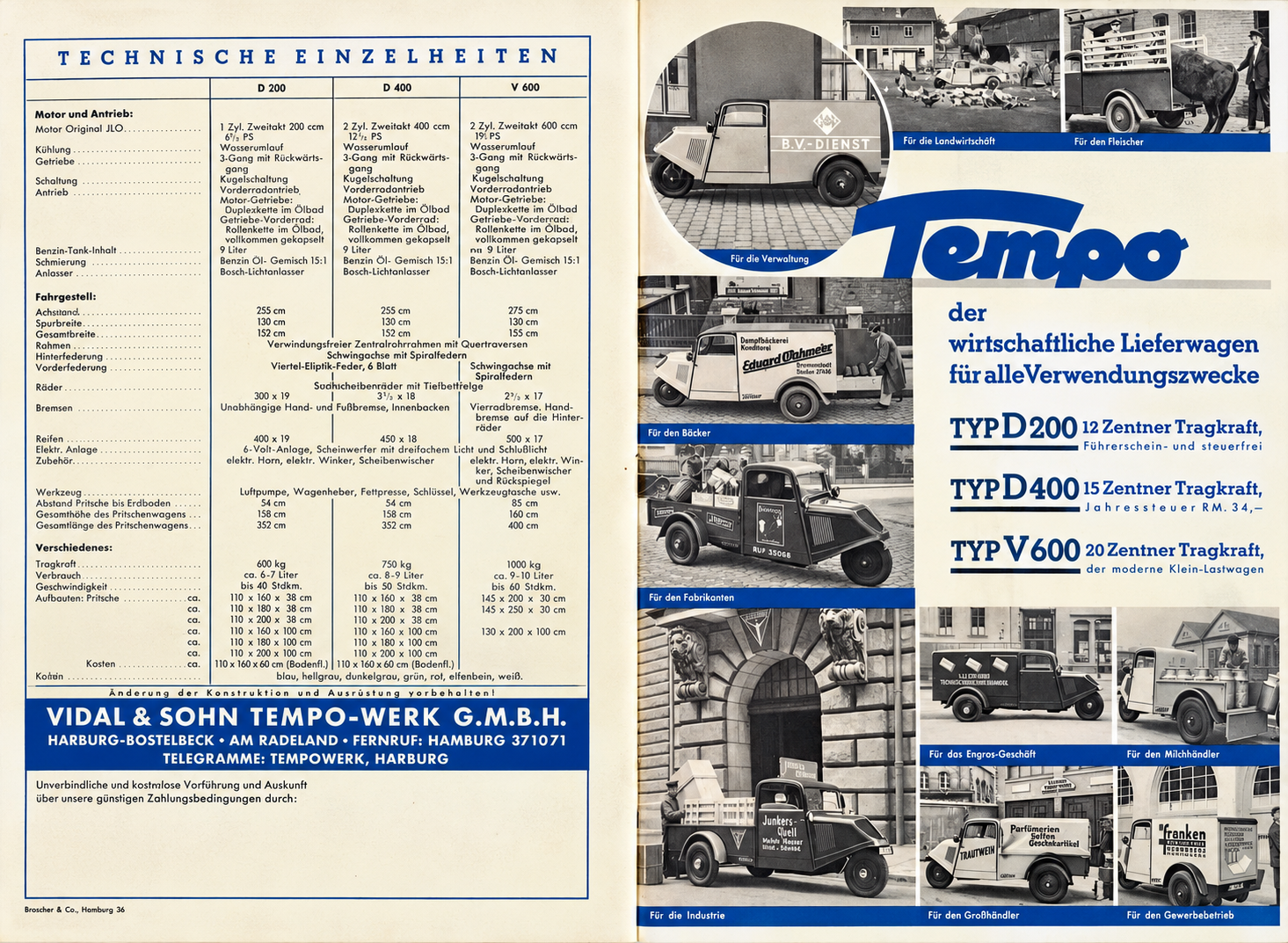 Historische Tempo-Werbung D200 und V600