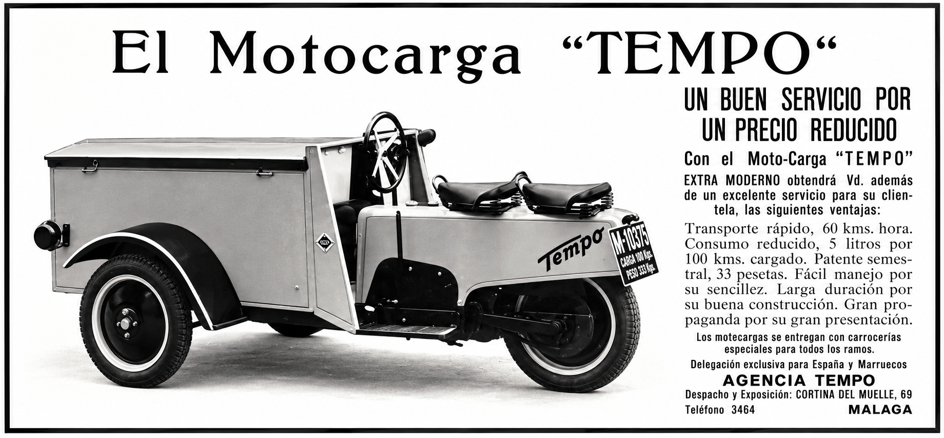 Früher Tempo-Dreiradwagen in einer englischen Zeitung von 1931